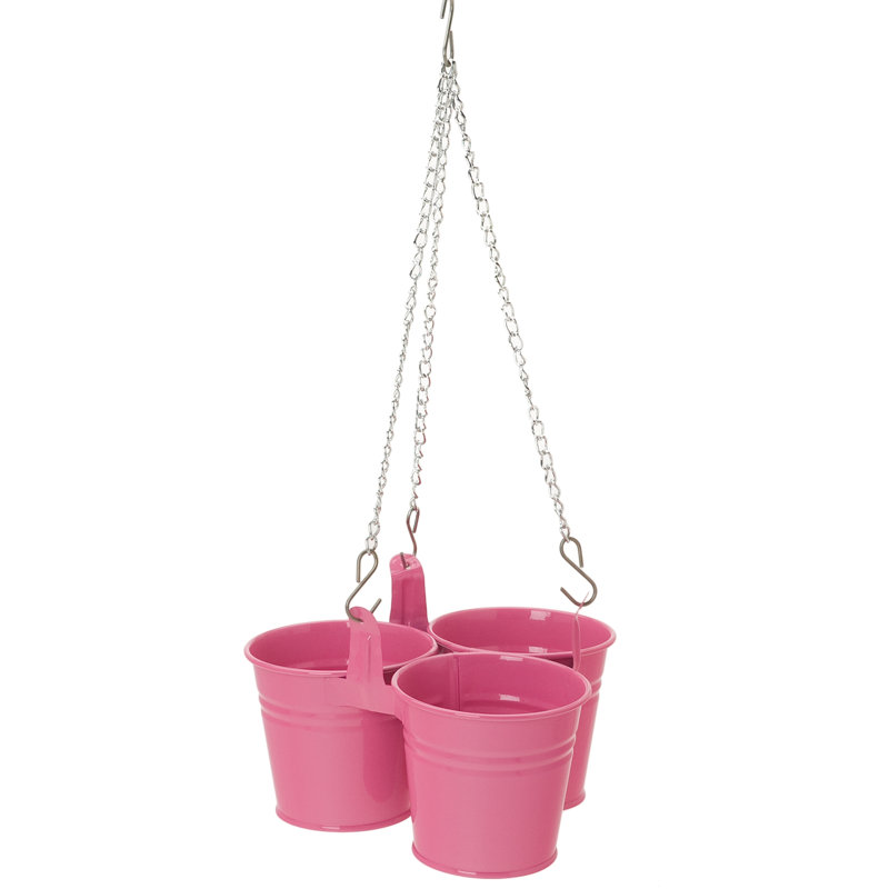 Pot à fleurs en acier galvanisé Khinvasara, H 24 po x l 7 po x P 7 po, Rose vif