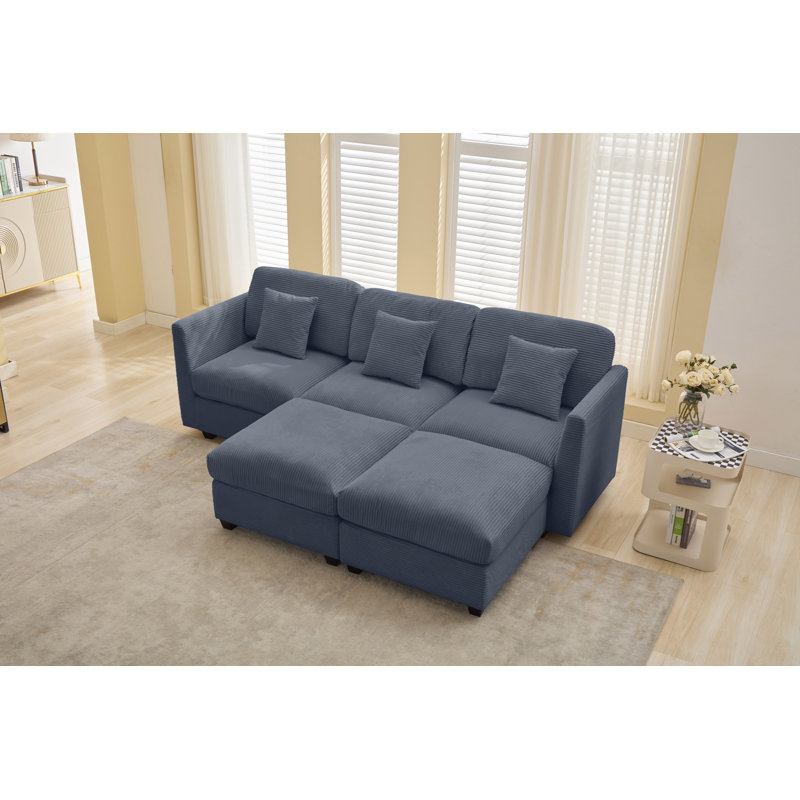 5-piece Modular Sectional Sofa With 2 Ottomans, Dark Gray Corduroy
