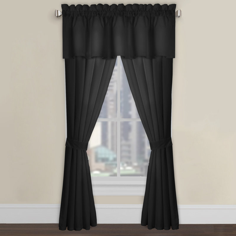 Colvert Polyester Semi Sheer Curtain Single Panel, 42" W x 84" L, Black