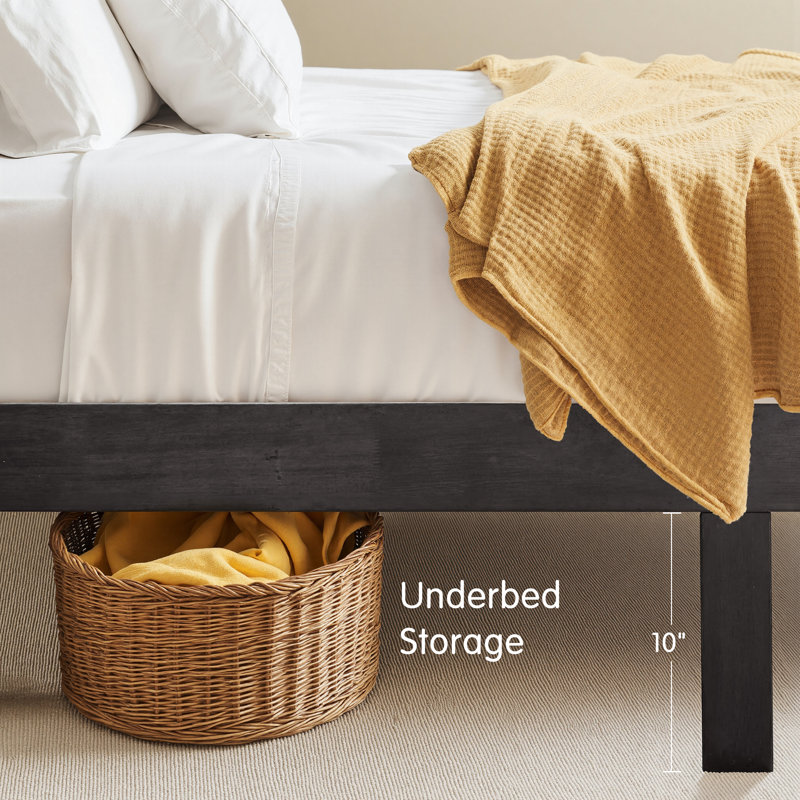 Base de lit plateforme en bois massif de 12 pouces, cadre de lit en bois sans sommier, Lit simple, Bleu