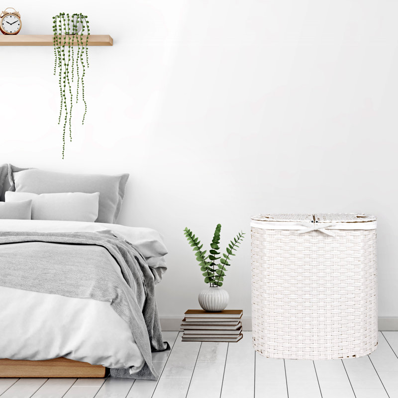 Handwoven Rectangle Laundry Hamper, White