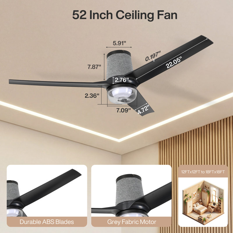 Ventilateur de plafond intelligent 52 po avec lumière ambiante RVB, application à 6 vitesses / télécommande