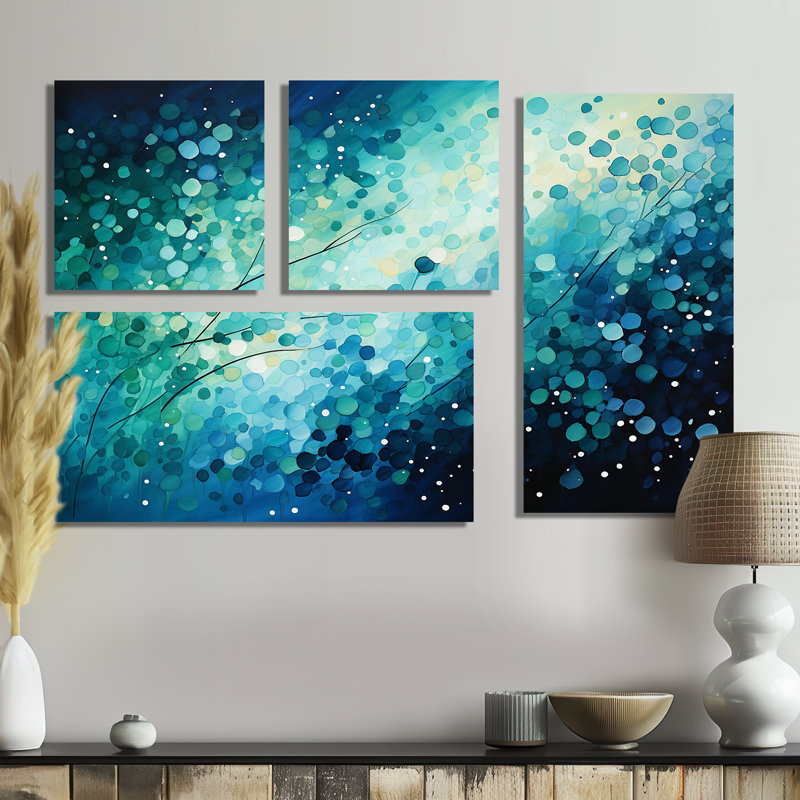 «Turquoise Tranquility», ensemble de 4 impressions murales bleu sarcelle, Toile tendue, Ne s’applique pas