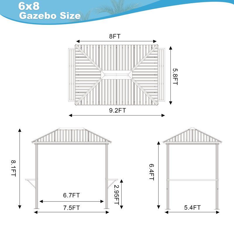8 pi L 6 pi. D Pavillon de jardin en aluminium