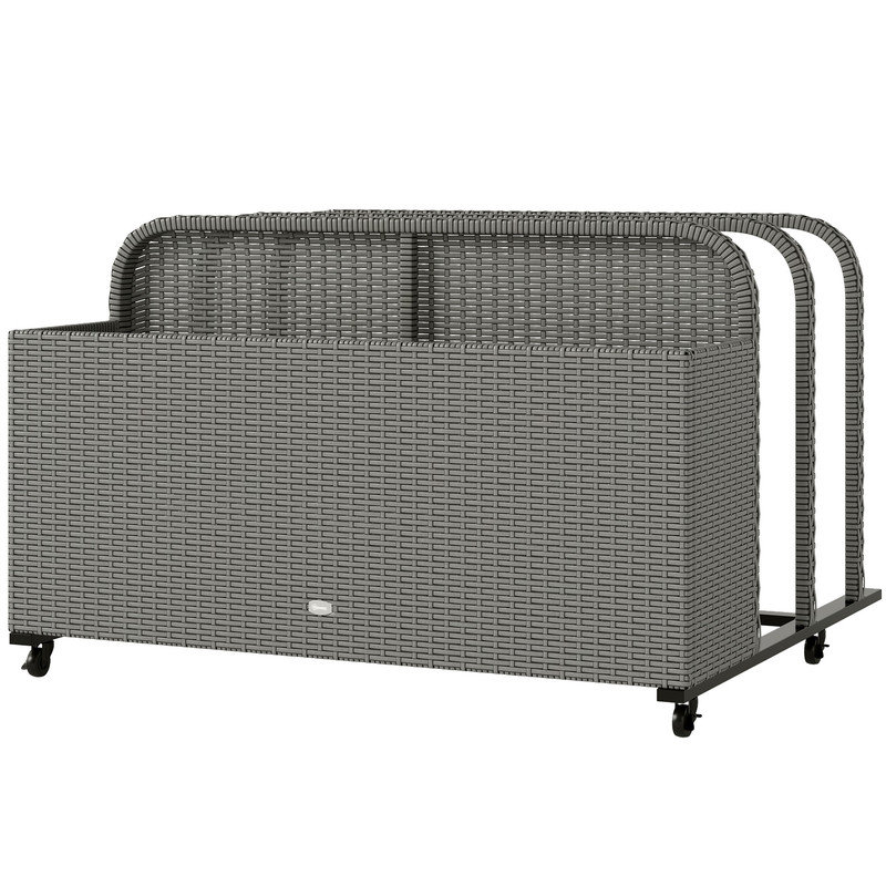 Rangement flottant pour piscine 43,25 po x 36,8 po x 29,5 po - Chariot en osier de rotin PE avec 3 fentes et porte-serviettes, gris mélangé