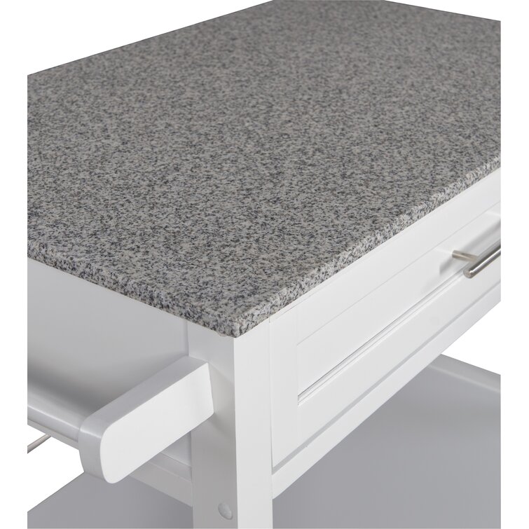 Wade Logan Houchin Kitchen Island with Granite Top with Locking Wheels Base Finish: White Wayfair 36H X 30W X 17D