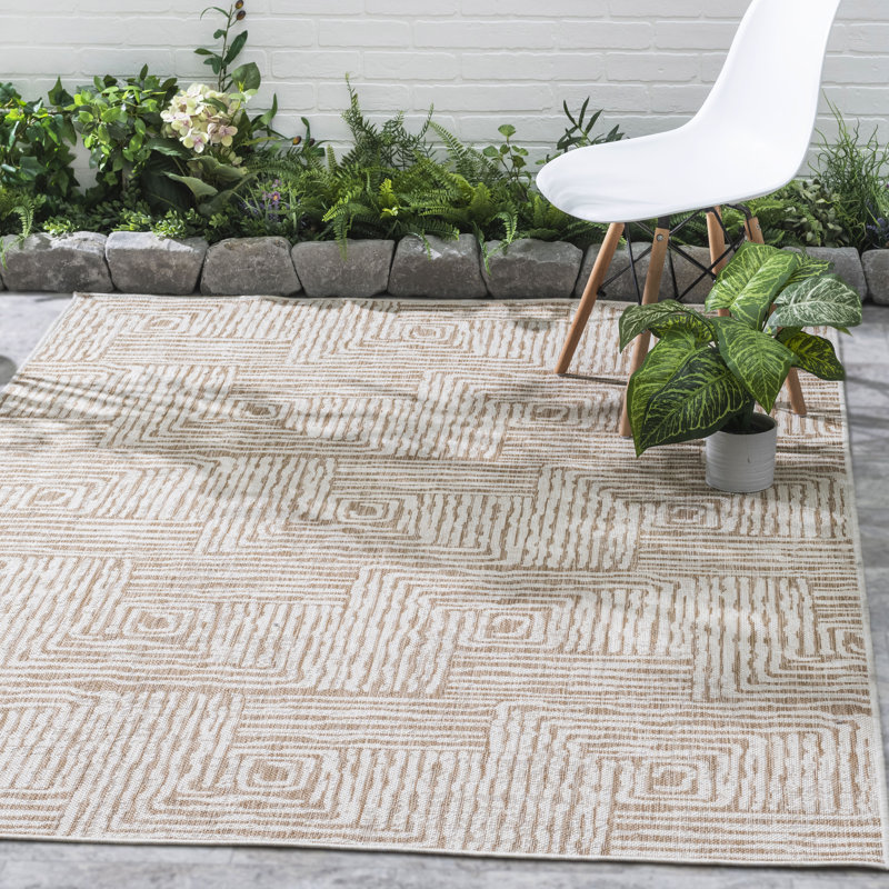 Tapis intérieur / extérieur en polypropylène tissé à la machine Rectangle Dalgiza, Rectangle 7 pi 8 po x 9 pi 8 po