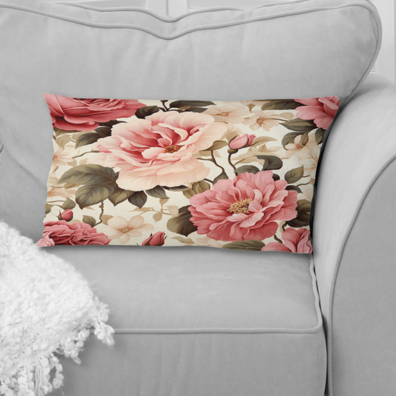 Coussin décoratif à imprimé floral beige à motif floral rétro V