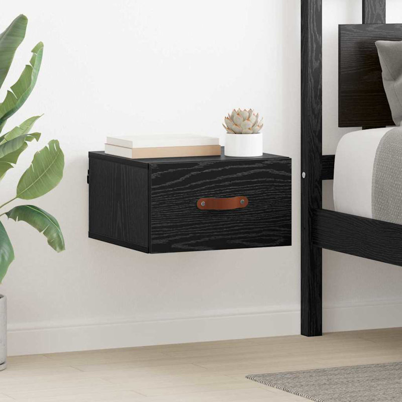 Manufactured Wood Bedside Table, Black Oak