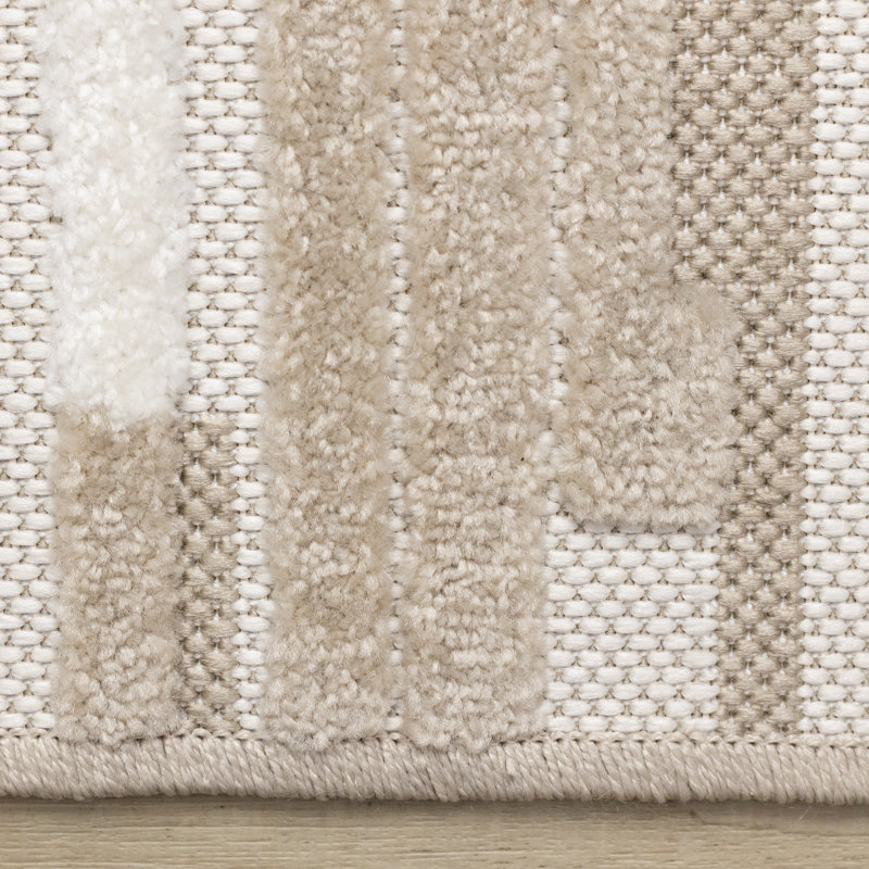 Tapis beige moderne à rayures beige, 5 pi 3 po x 7 pi 7 po