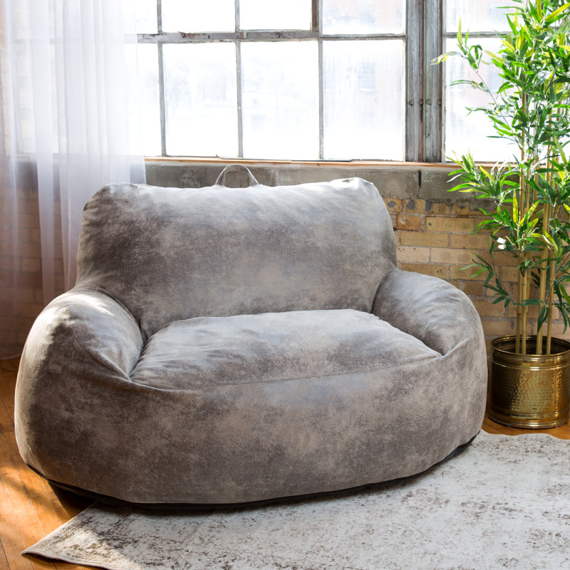 Big Joe Faux Leather Bean Bag Sofa, Cement Polyester