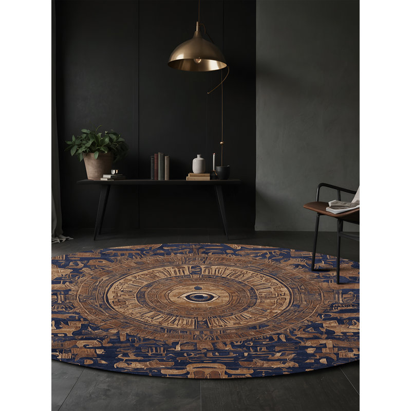 Tapis brun soyeux et moelleux, Rond 8 pi