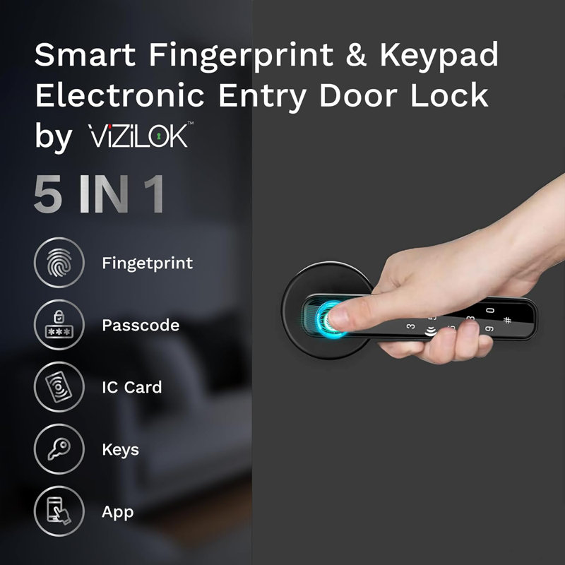 Vizilok Keyed (Entry) Keyless Entry Door Lever in Black Colour with Convenient App Control System