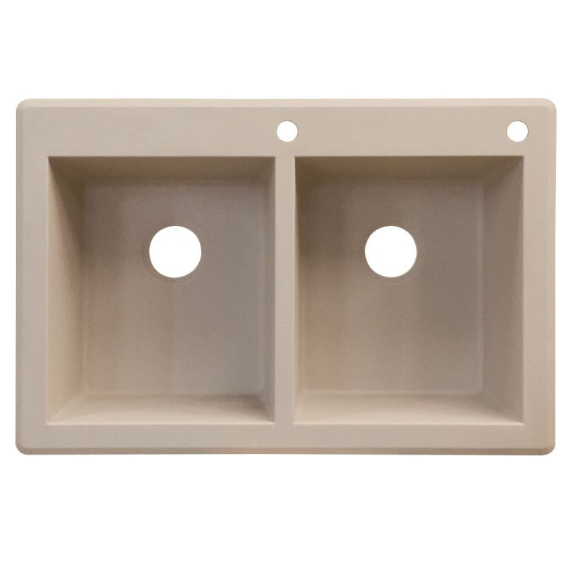 Radius 33.0625'' L Double Bowl Granite Kitchen Sink, 2 hole, Cafe Latte