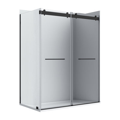 Molly 48" W X 36" D X 76" H Frameless Shower Door Rectangular Shower Kit With Fluted Glass Finish