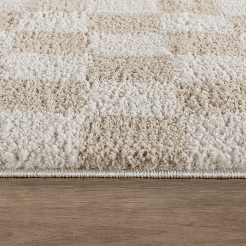 Machine Washable Shaggy Boho Beige Area Rug, Rectangle 140 x 200cm