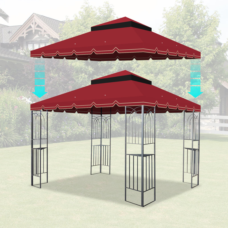 10X10 Ft Ft Outdoor Patio Gazebo Replacement Canopy, Double - Tiered Tent Roof Top Cover, Greatwall Border Style, Frame Excluded, Red Color, Perfect For Garden And Backyard Shade Upgrades