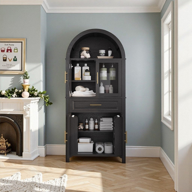 Grand garde-manger de style campagnard arqué 71 po avec tablettes réglables, Noir