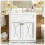 Meuble-lavabo 30 po avec lavabo en céramique, armoire de rangement autoportante moderne avec poignées dorées, portes à fermeture douce-1410146326