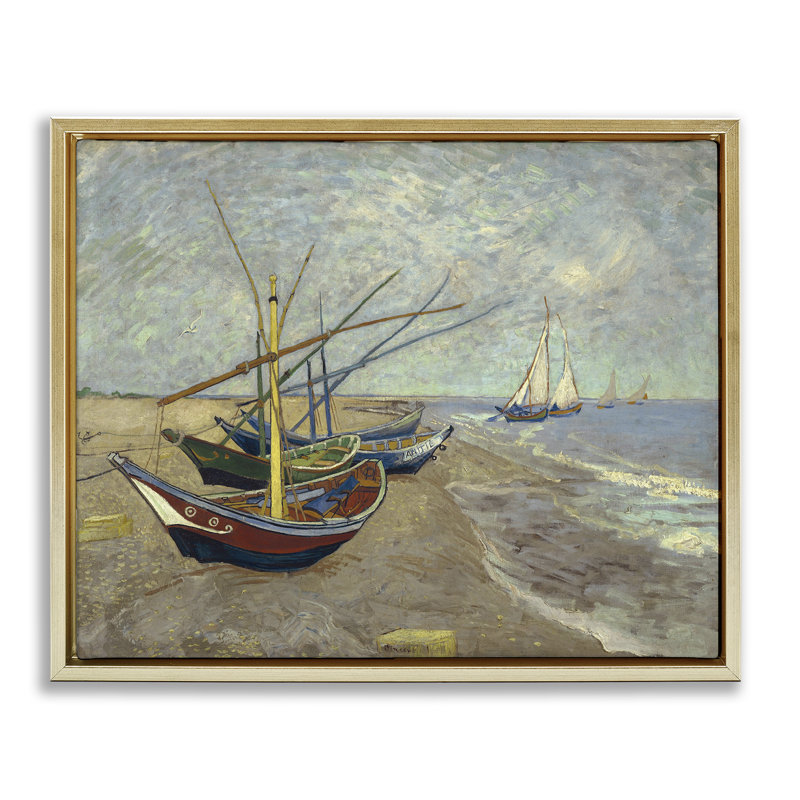 Art mural sur toile flottant avec bateaux de pêche classiques sur la plage par one1000paintings, H 17 po x l 21 po