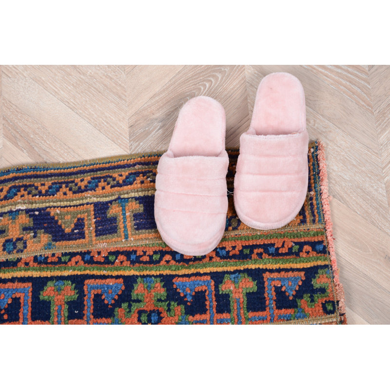 Handwoven Turkish Runner Rug with Vintage Floral Pattern for Small Hallways and Oriental Style Entryway Accent in Oushak Design