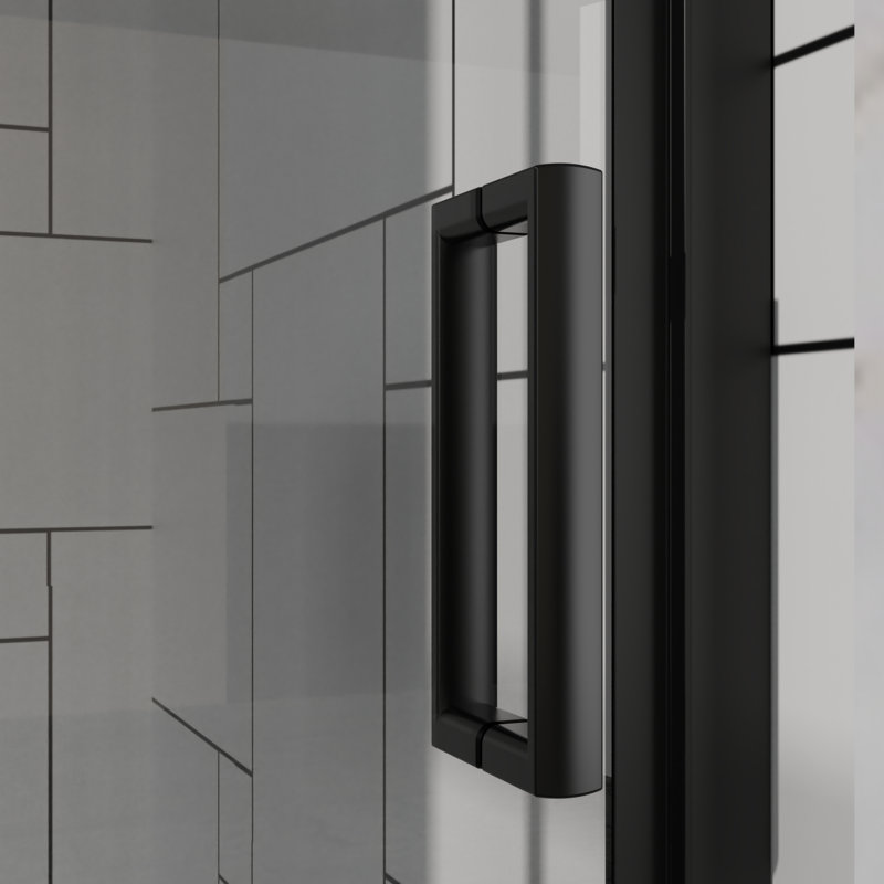 Heavy - Duty Zinc Alloy Handle 30"x 72" Pivot Glass Shower Door, Adjustable Width, 180° System, Water Sealing Hinges And Seal Black Finish 1/4 Inch (6mm) Tempered Clear Glass, Reversible