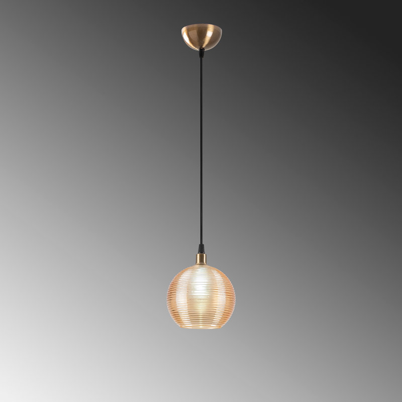 Scandinavian Style Chandelier, Adjustable Height, Metal Body with Glass Cap, 4.7 x 4.7 x 43.3 inches | E27 Socket, Max 40W | Vintage Yellow Finish | Perfect for Living Room, Dining Room & Entryways, IP20 Rated