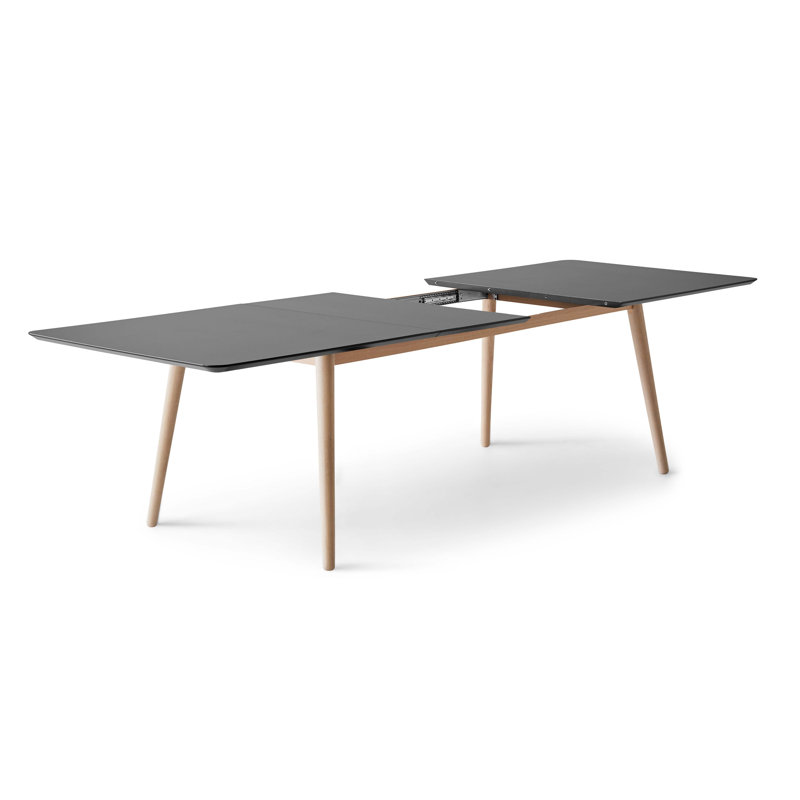 Meza Rounded Extendable Dining Table with Oak Legs, 210cm L x 100cm W, Black