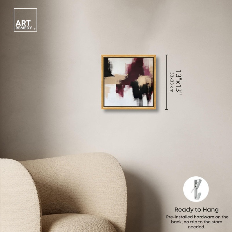 Art Remedy abstrait avec toile dorée, H 13 po x l 13 po, Cadre flottant doré