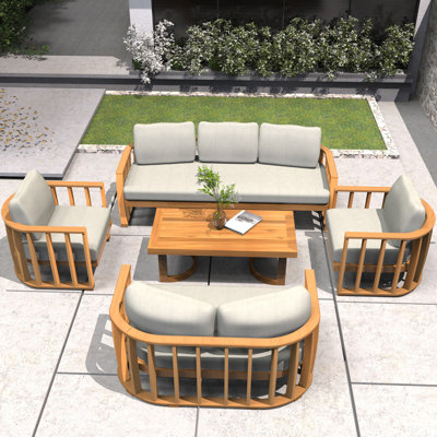5-Piece Acacia Wood Modular Outdoor Sofa Set