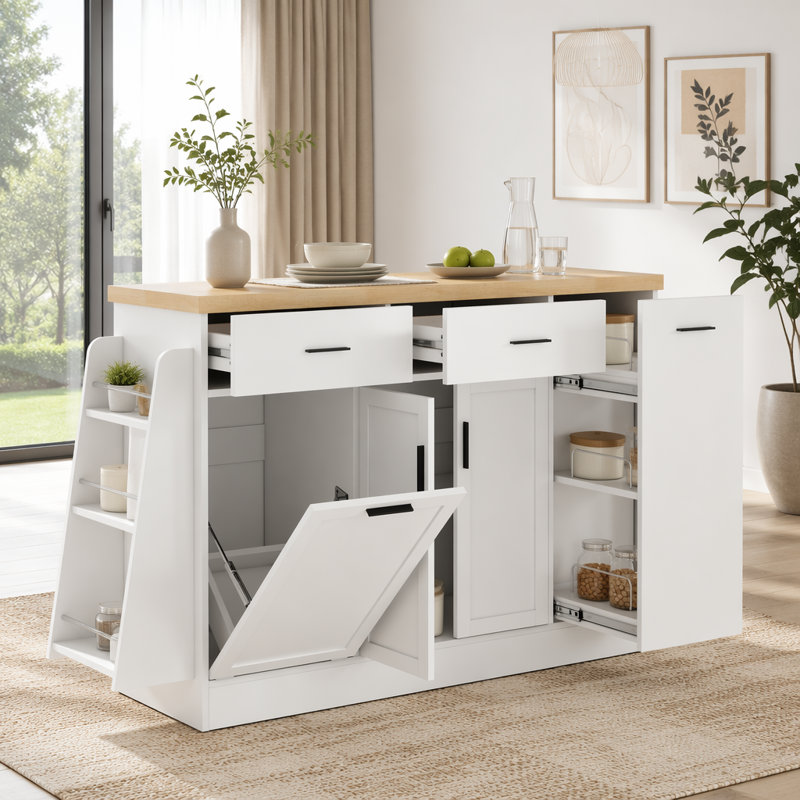 Multi-Functional Storage Sideboard,Kitchen Island Table, White