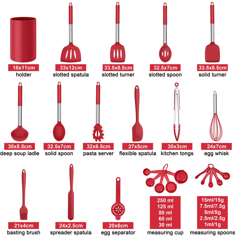 25-Piece Silicone Cookware Set, Red