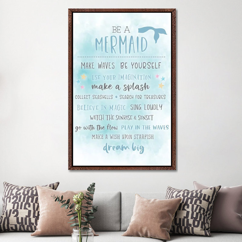 Be A Mermaid - Print on Canvas, Classic Brown Wood Framed, 152.4cm H x 20.32cm W x 3.81cm D