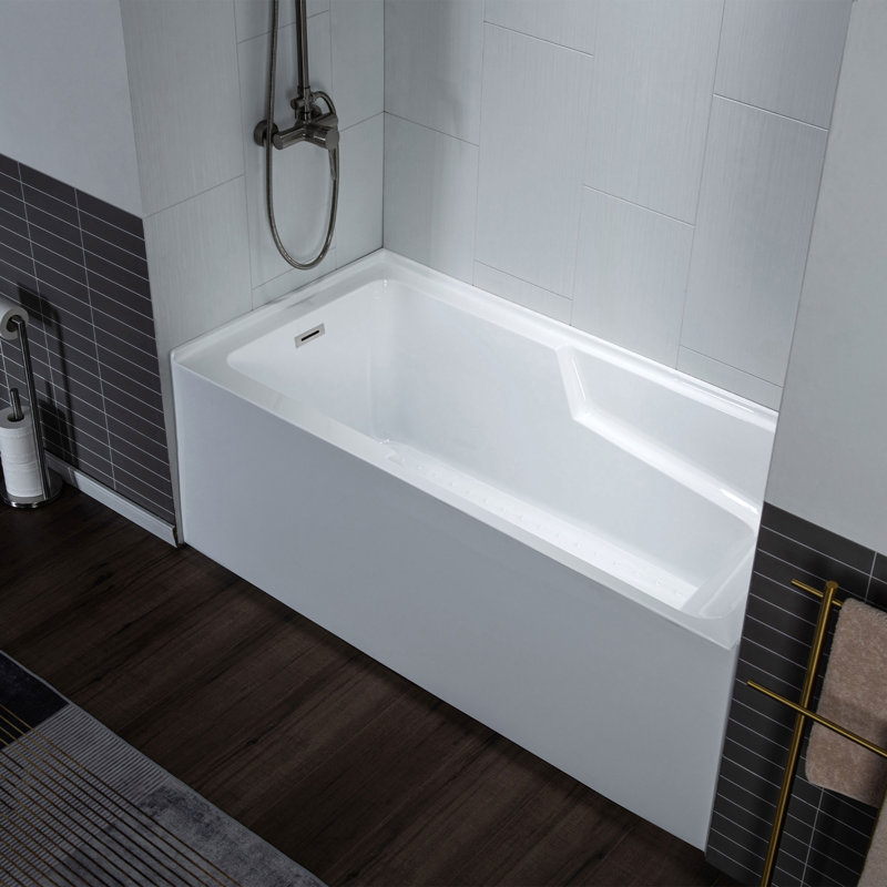 Baignoire de trempage en alcôve en acrylique avec drain et trop-plein 60 po x 30 po Flint, disponible en 5 finitions, Gauche