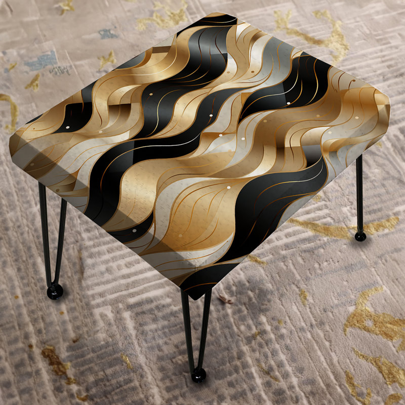 Repose-pieds rectangulaire or et blanc Champagne Waves