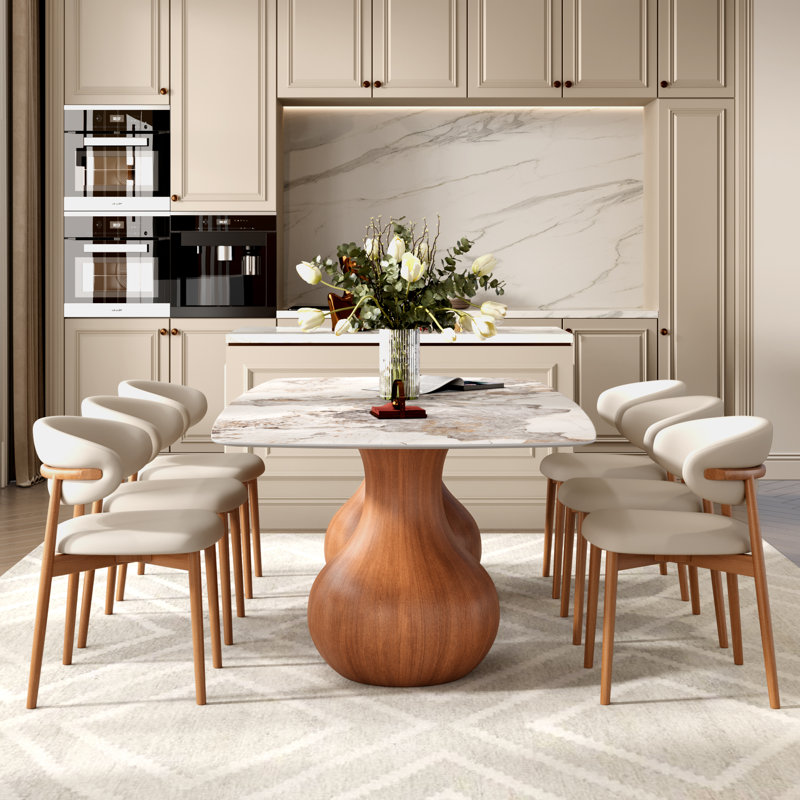 Otelia Large Double Pedestal Dining Set For 6-10 People, 7 Pieces: Table, 6 Chairs, 29.53" H x 93.7" W x 43.3" D