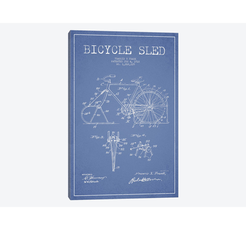 « francis x. frank bicycle bicycle, croquis », impression sur toile en bleu ciel, H 60 po x l 40po x P 1,5 po, Toile tendue