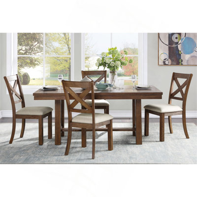Dining Set Rectangular Table And Side Chairs Beige Upholstered Seat Transitional Kitchen Dining Furniture