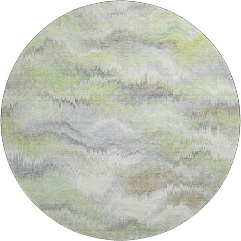 Premium Machine Washable Mayfield AMF2258 Swirls Rug, Aloe, 8' Round