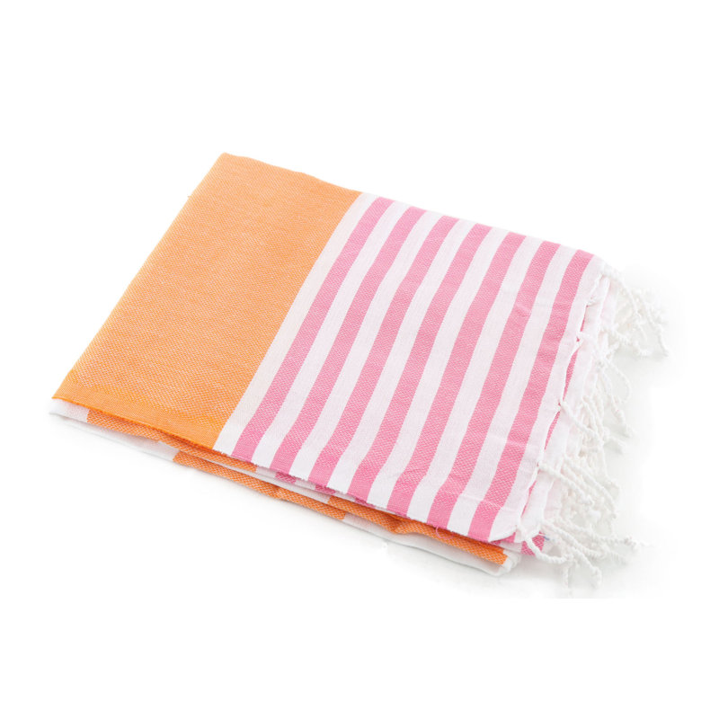 Serviette de plage 100% coton Eldridge, Orange / blanc / rouge