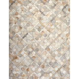 Element Cowhide Geometric Area Rug in Ivory/Gray