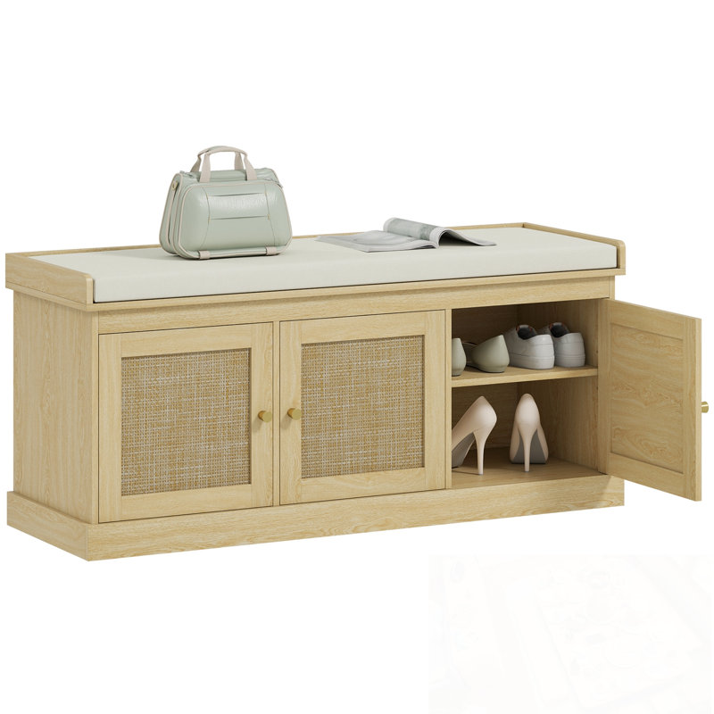 Banc Tomkia en rotin tressÃ© avec tablettes rÃ©glables