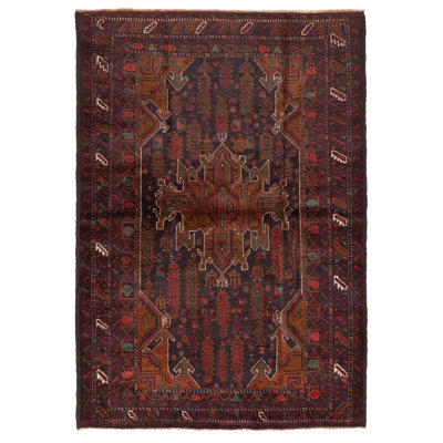 Tapis noir et brun Teimani 4 pi 4 po x 6 pi 3 po