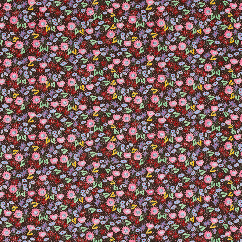 Tissu calico Schumacher x Happy Menocal, Brun