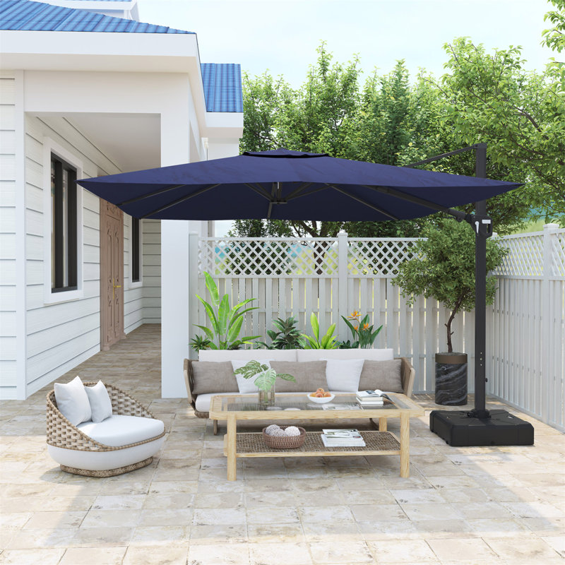 Parasol de patio en porte-à-faux carré 11 pi en bleu marine (sans base de parasol), Bleu très foncé