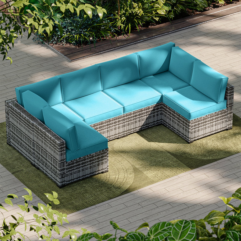 14 housses de coussin de patio de 4 pièces de 14 po d'épaisseur - Remplacement résistant à l'eau pour canapé modulaire à 6 places