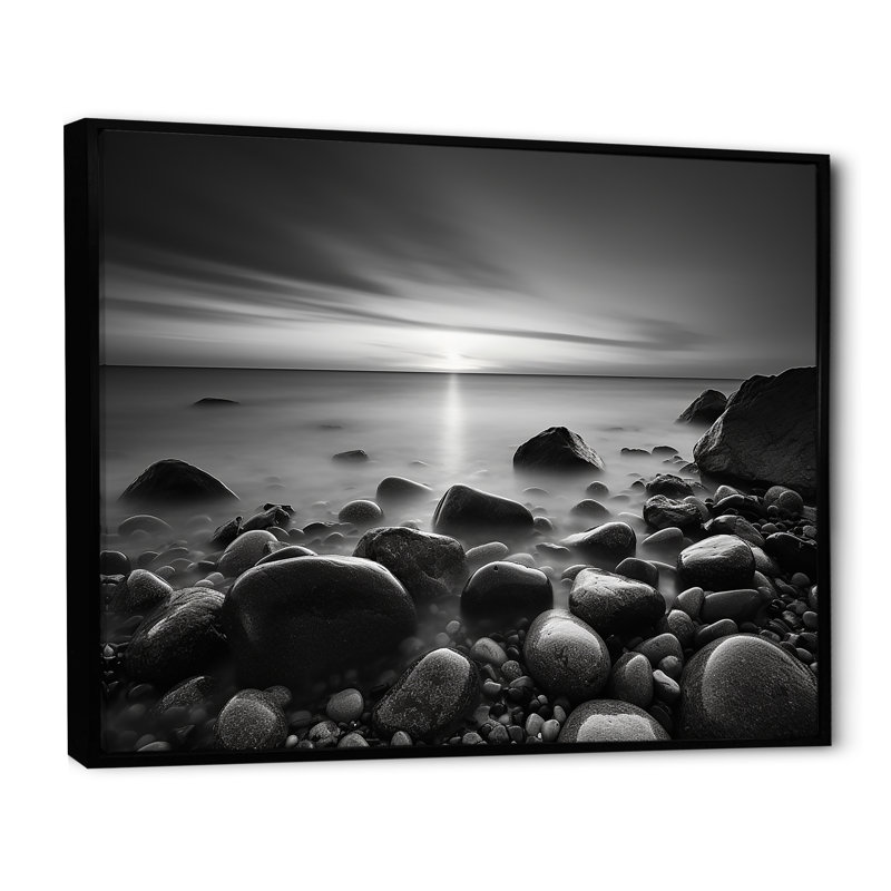 Pitman - reproduction d'art mural plage et océan, Cadre flottant noir, H 12 po x l 20 po x P 1 po