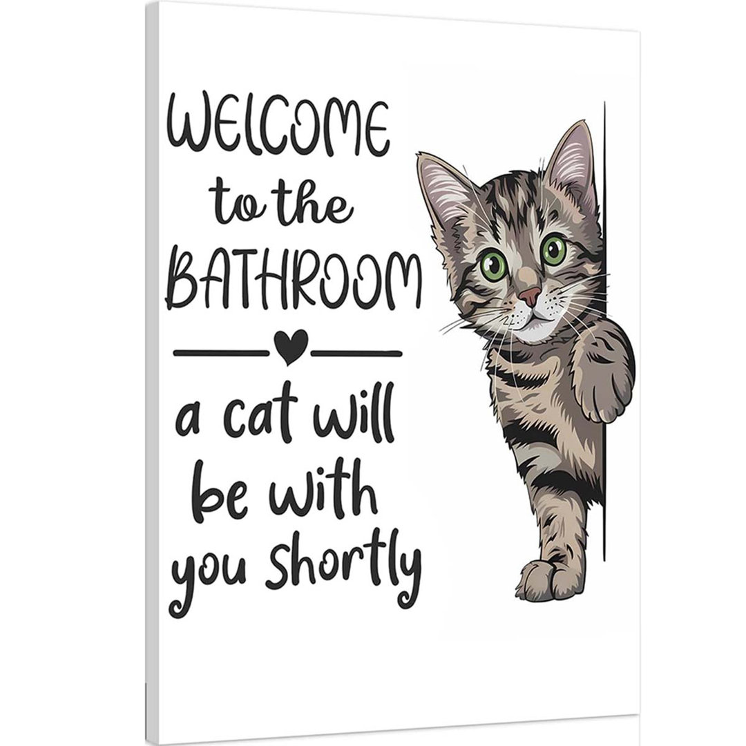 60*40,Cat Bathroom Wall Art,Welcome To The Bathroom A Cat Will Be With You Shortly Paintings Posters.