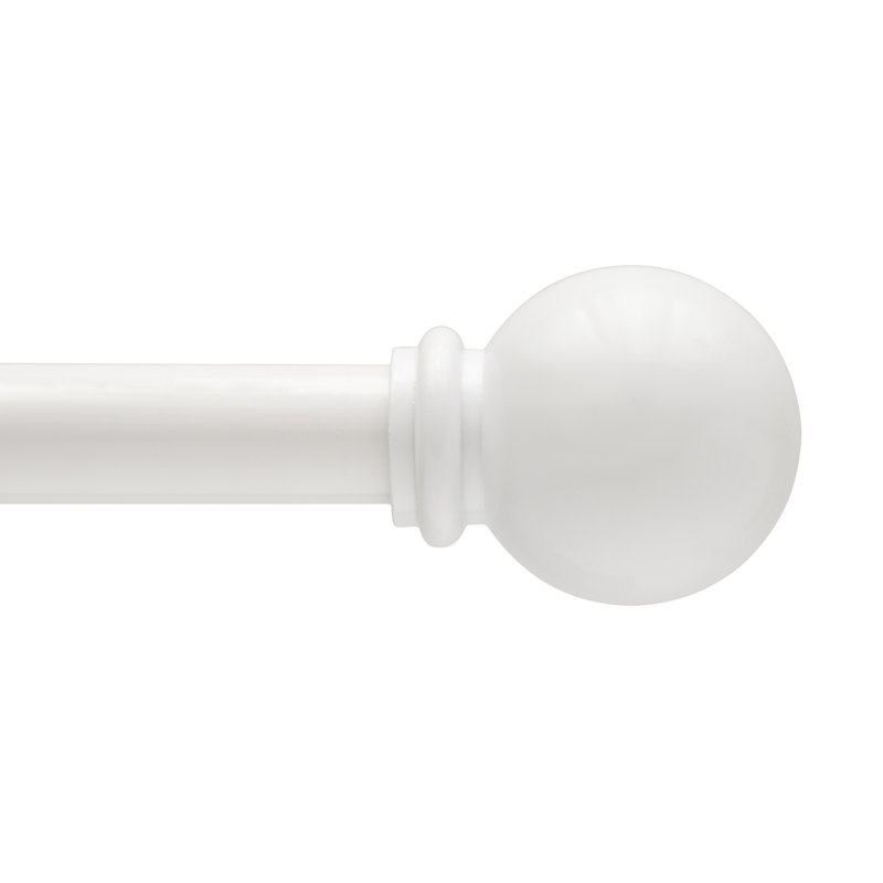 White Adjustable Steel Curtain Rod with Decorative Ball Finials, 28"-48"