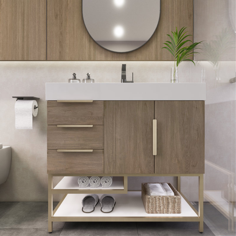 Ensemble de meuble-lavabo simple 35,4 po Malwina, Chêne clair